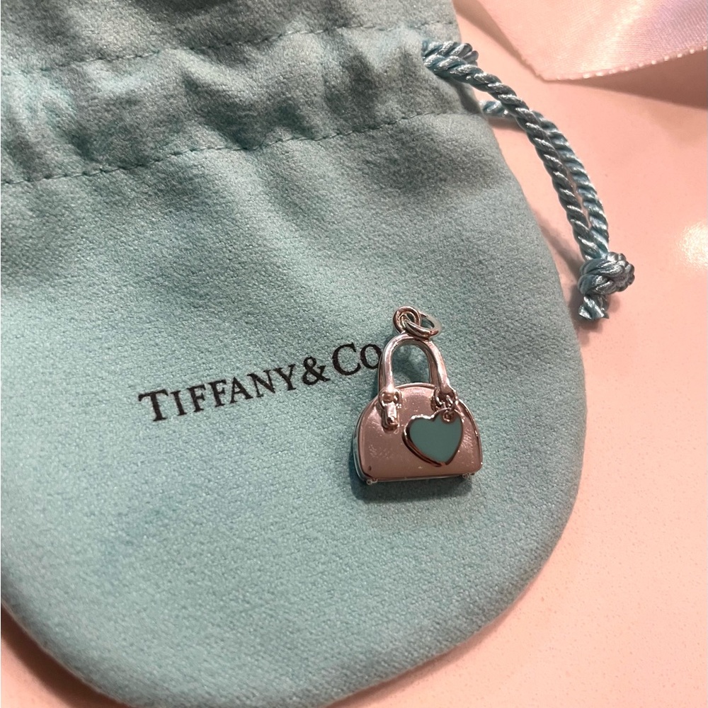 SOLD Tiffany handbag charm with blue heart